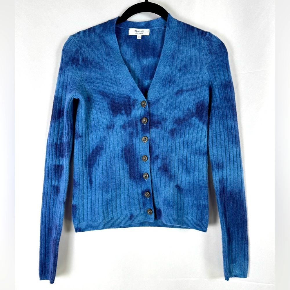 Madewell 100% Cashmere Cardigan Button Down Tie Dyed Ribbed XXS VNeck Preppy Lux